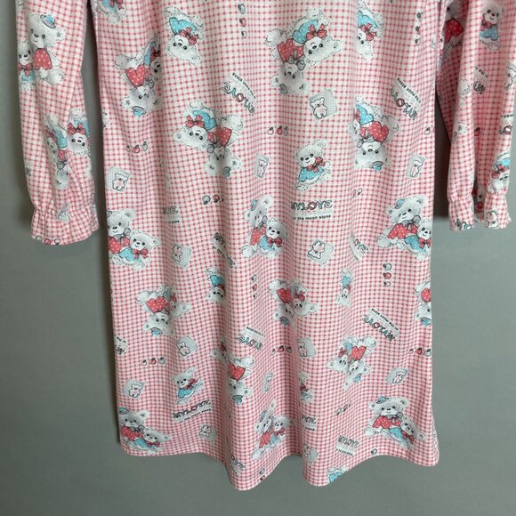 Nightgown Bears Gingham Pink White Twee Pockets Long Sleeves Women Sleep PJs - Picture 7 of 12